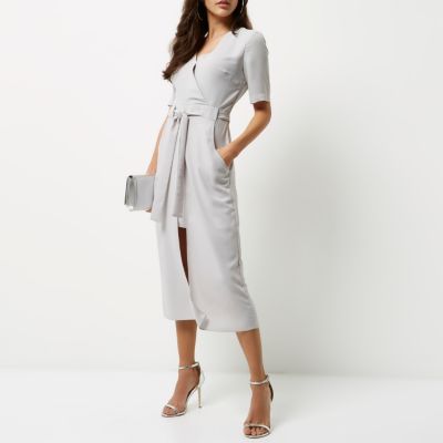 Light grey wrap shirt midi dress